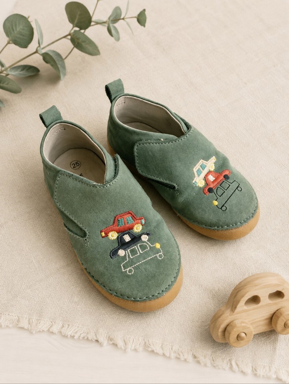Vertbaudet Teal Sage Leather Toddler Shoes